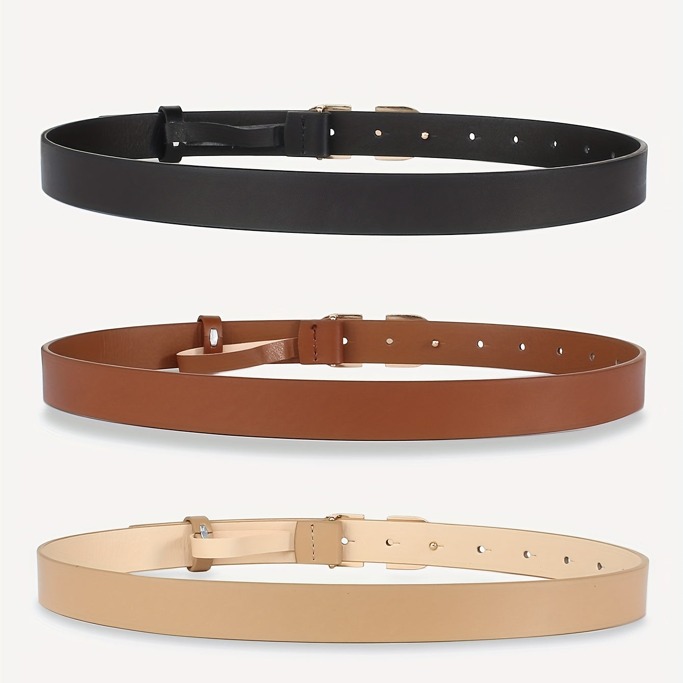 3pcs Double D Buckle Belt Set Classic PU Leather Waist Belt Women