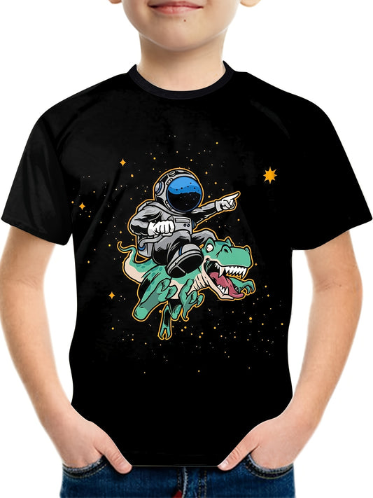 Astronaut & Dinosaur Cartoon T-shirt for Boys