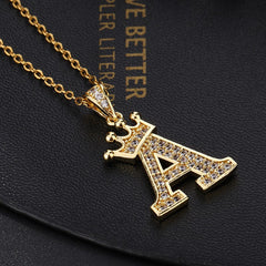 Zircon Inlaid Alphabet Necklace 18K Plated Clavicle Chain for Women