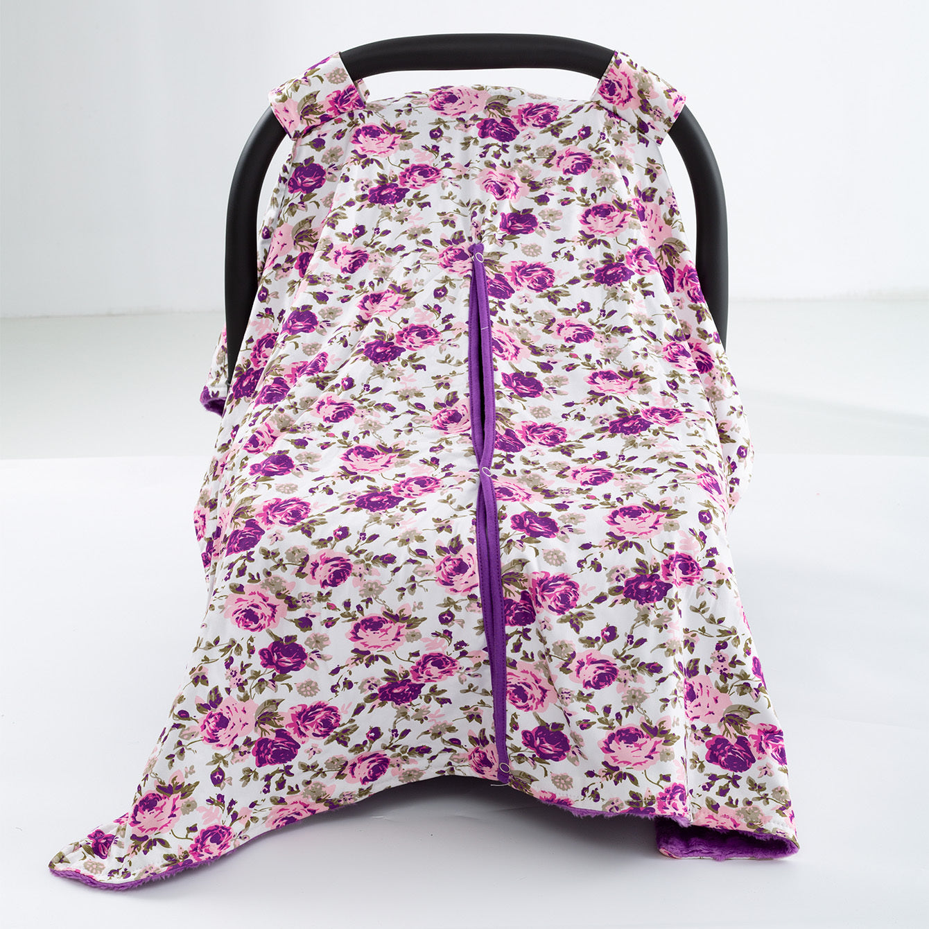 Girls Purple Floral Print Car Seat Sunshade Cover Canopy
