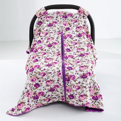 Girls Purple Floral Print Car Seat Sunshade Cover Canopy