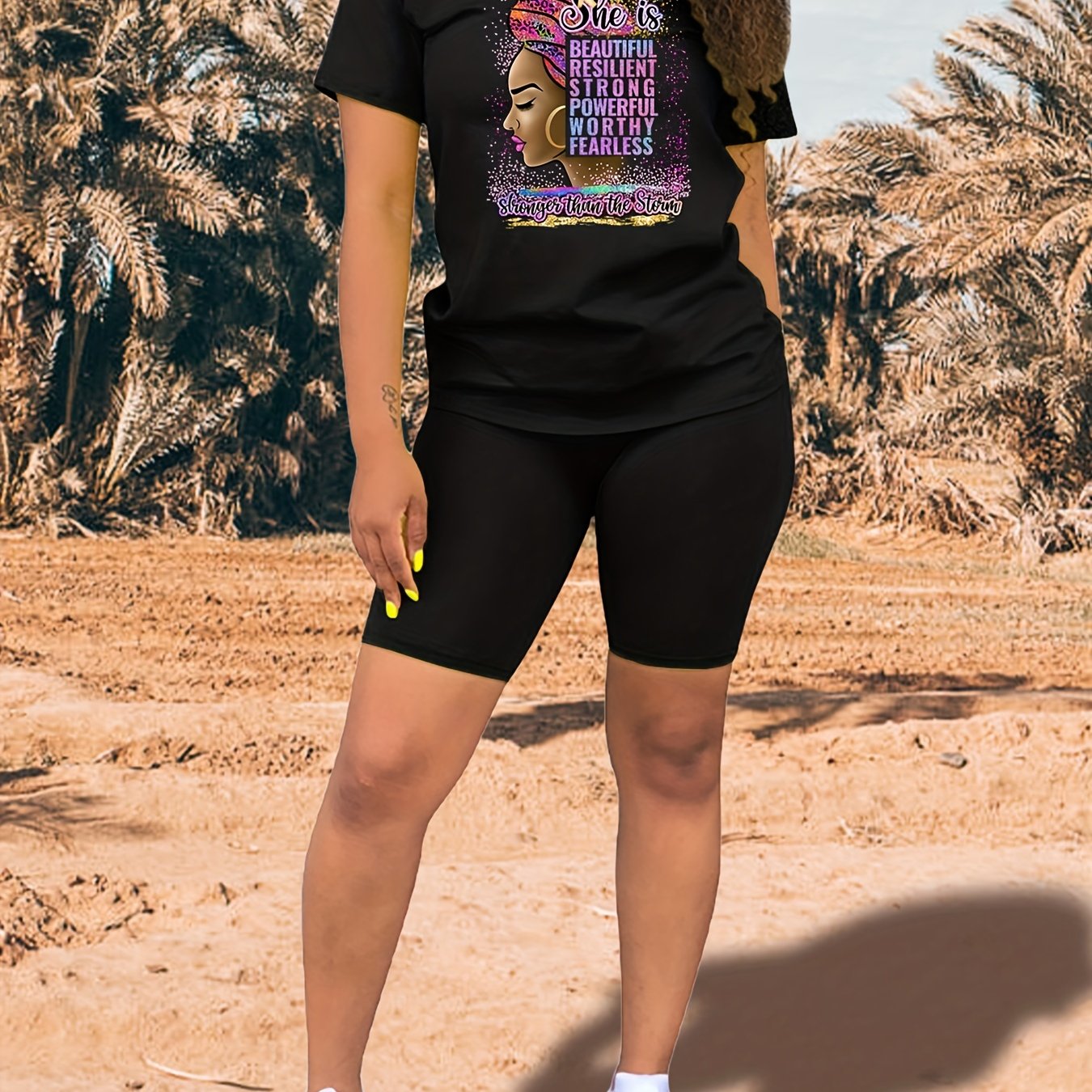 Two piece Set Casual Short Sleeve T shirt & Biker Shorts Outfits
