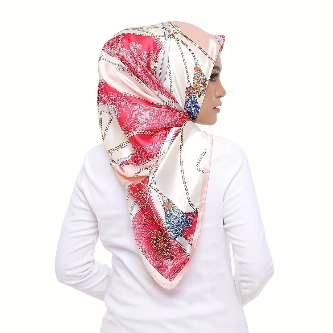 89 99cm Boho Large Square Scarf Satin Head Scarf Neck Sunshade Bandana Wraps