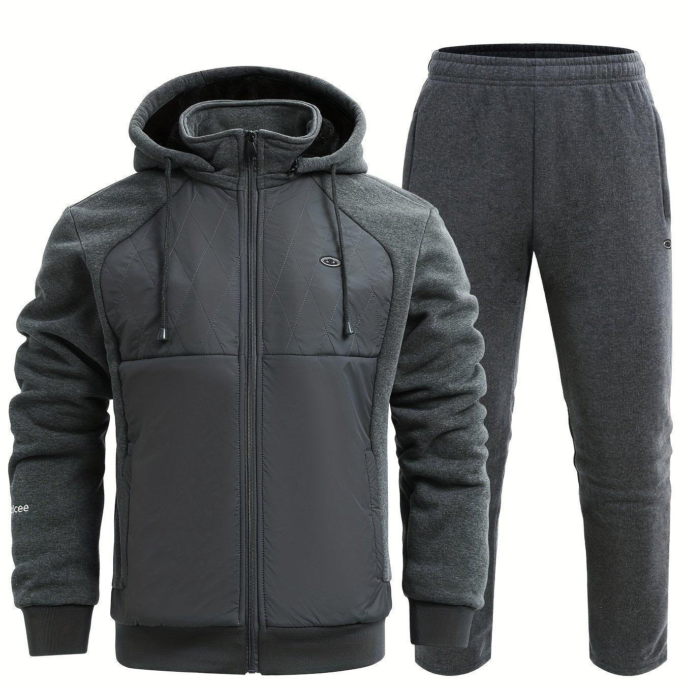 Men's Thick Hooded Jacket and Stretch Pants Sports Suit