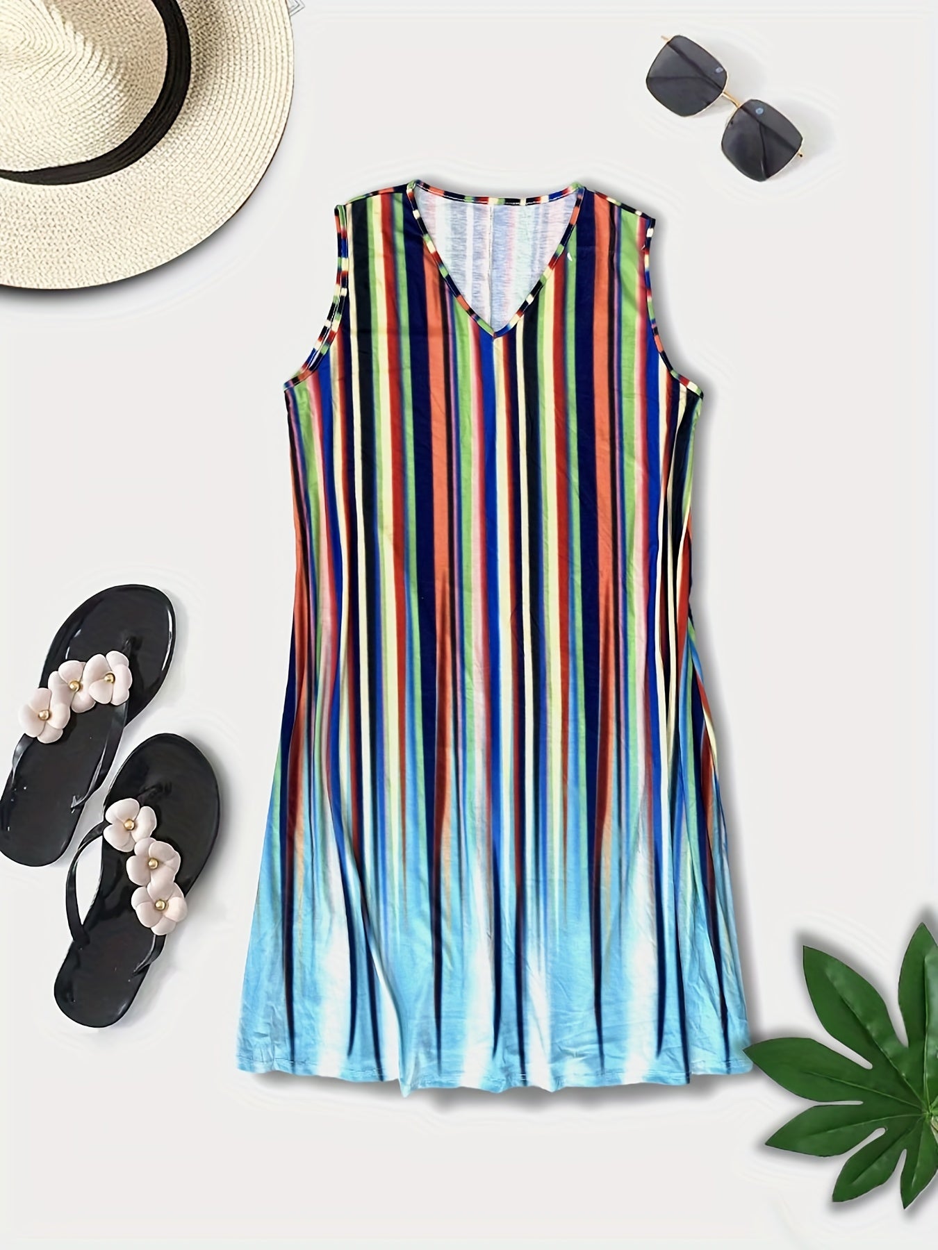  Random Print V Neck Tank Dress