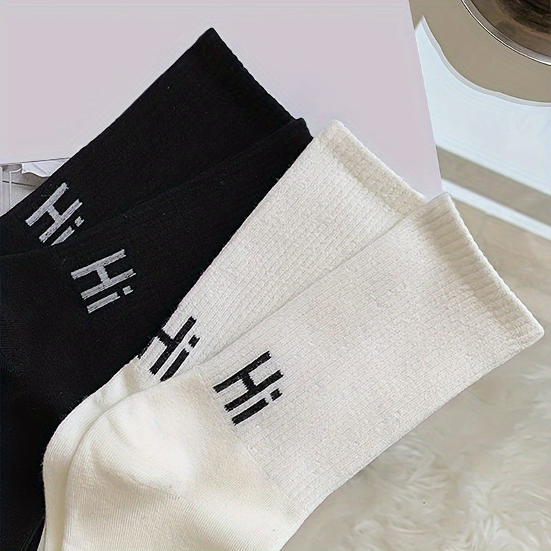 4 Pairs Letter Print Ribbed Socks Women's Stockings