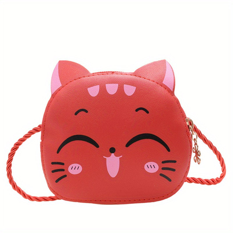 Cartoon Cat Crossbody Bag for Girls Mini PU Leather Shoulder Bag with Coin Purse