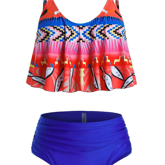  Geometric Print Tankini Set