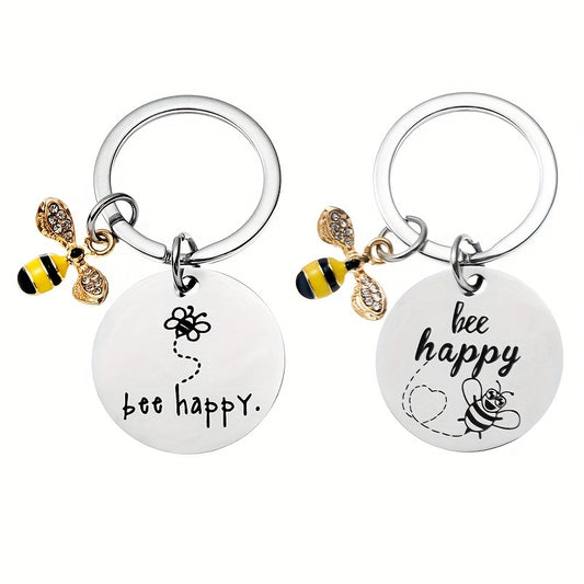 Bee Happy Bumblebee Small Pendant Stainless Steel Keychain
