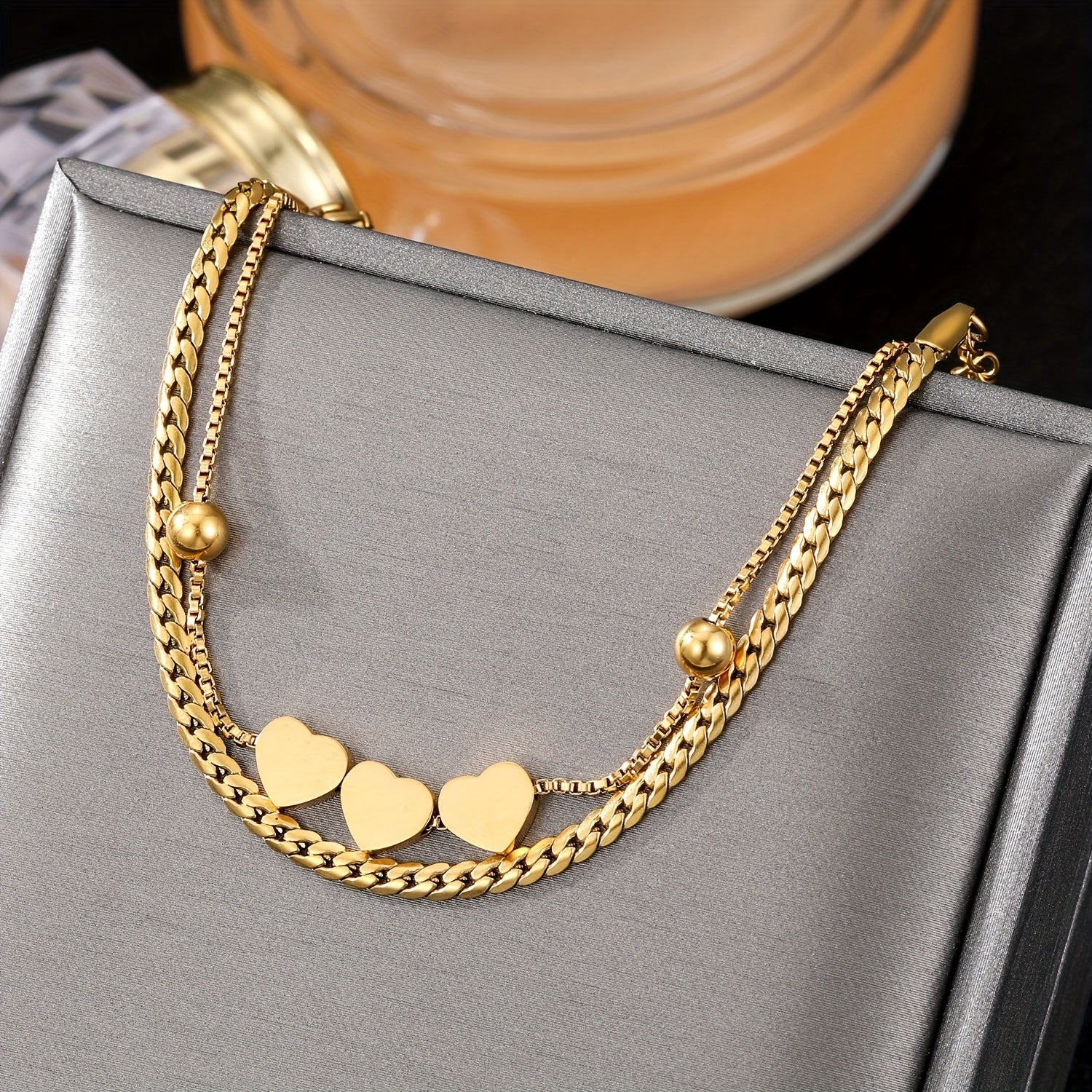 Heart Shape Adjustable Chain Bracelet Stainless Steel Hand Chain for Women