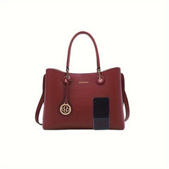 Women's Burgundy Tote Bag Golden Tone Hardware Zipper Closure