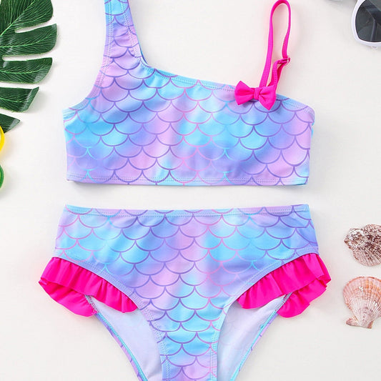 Girls Fish Scale Bikini Tankini Swimsuit Set