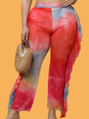  Ruffle Trim Semi Sheer Cover Up Pants