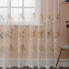 Panel Light Filtering Sheer Curtain Landscape Painting Artistic Sheer Curtain