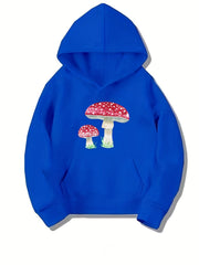 Girls Mushroom Print Hooded Sweatshirt Top Long Sleeve Hoodie Pullovers