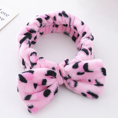 Leopard Print Coral Fleece Bowknot Headband Turban Headband
