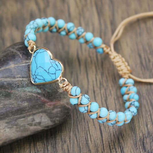 Woven Bracelet Turquoise Heart Stone Accessory Couple Jewelry