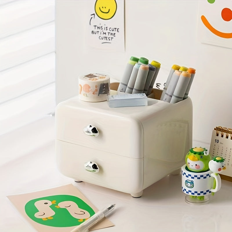 Cream Style Drawer Pen Holder Office Desk Organization Storage Box