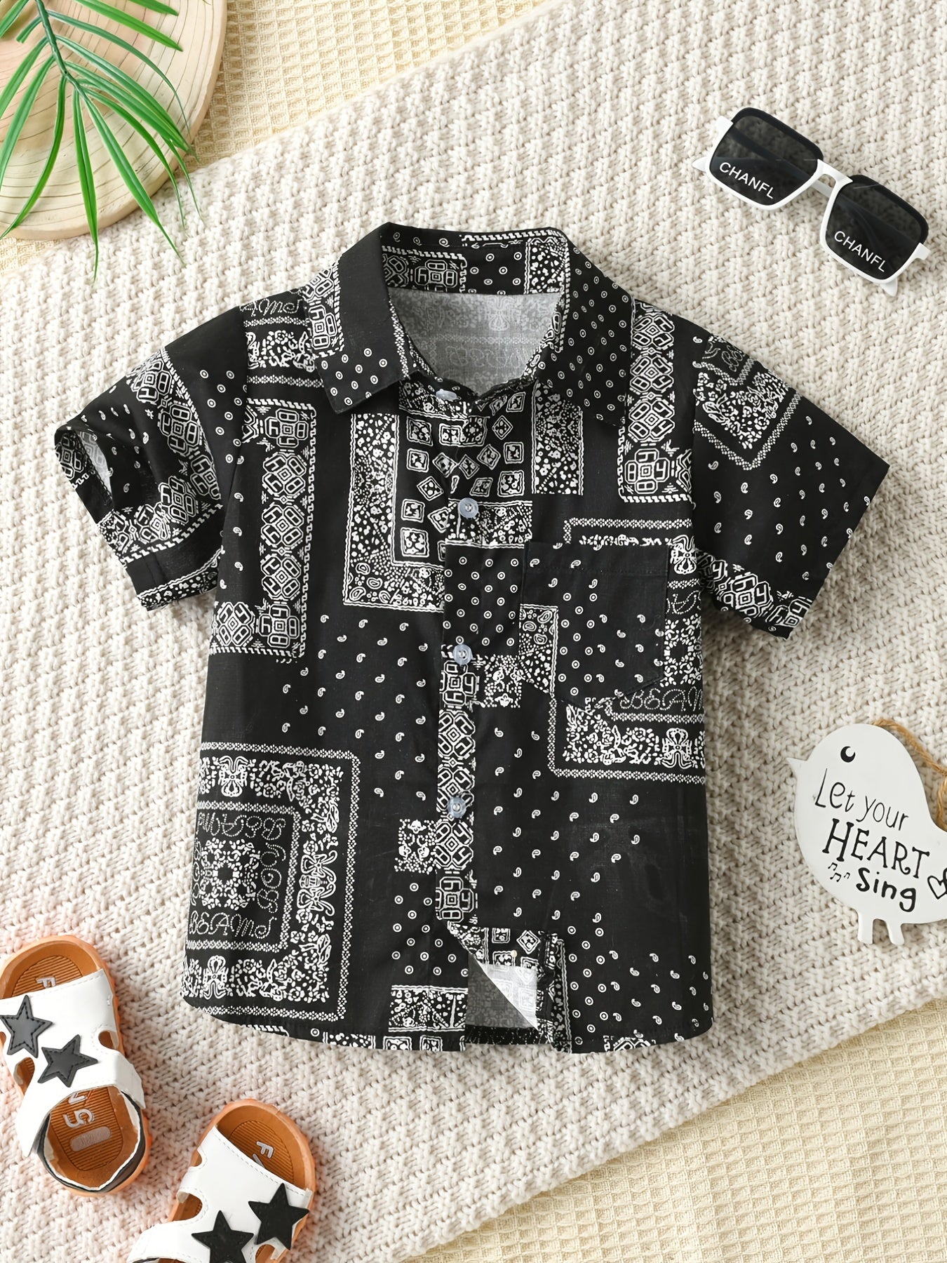 Boys Flower Pattern Shirt Short Sleeves Button Casual Spring Summer Kids Clothes