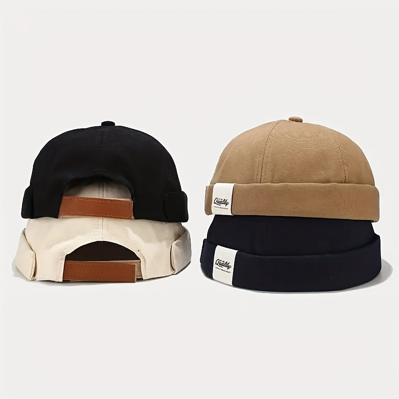 Cloth Label Docker Hat Brimless Skull Cap Vintage Beanie Cap