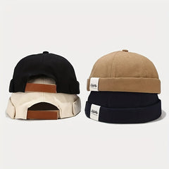 Cloth Label Docker Hat Brimless Skull Cap Vintage Beanie Cap