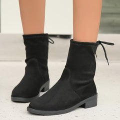 Women's Block Heel Ankle Boots Pointed Toe Lace Up Booties