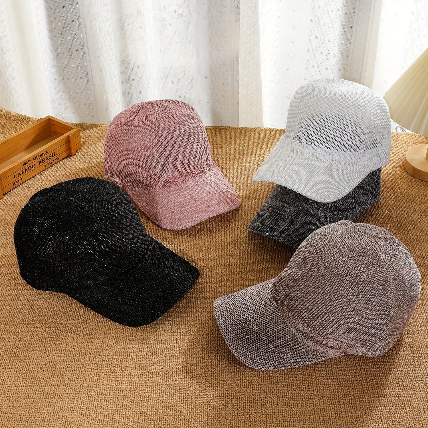 Glitter Shinny Knitted Baseball Cap Solid Hollow Breathable Dad Hat
