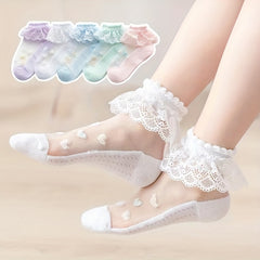 5pairs Kids Lace Ruffled Princess Stockings Breathable Socks