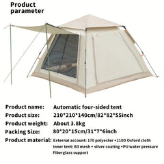 Quick Opening Portable Camping Tent Rainproof Silver Sunscreen