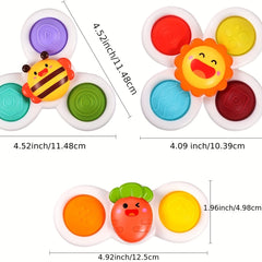3pcs Suction Cup Spinner Toys For Baby Sensory Learning Bath Toys