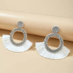 Rhinestone Tassel Drop Earrings Statement Dangle Earrings