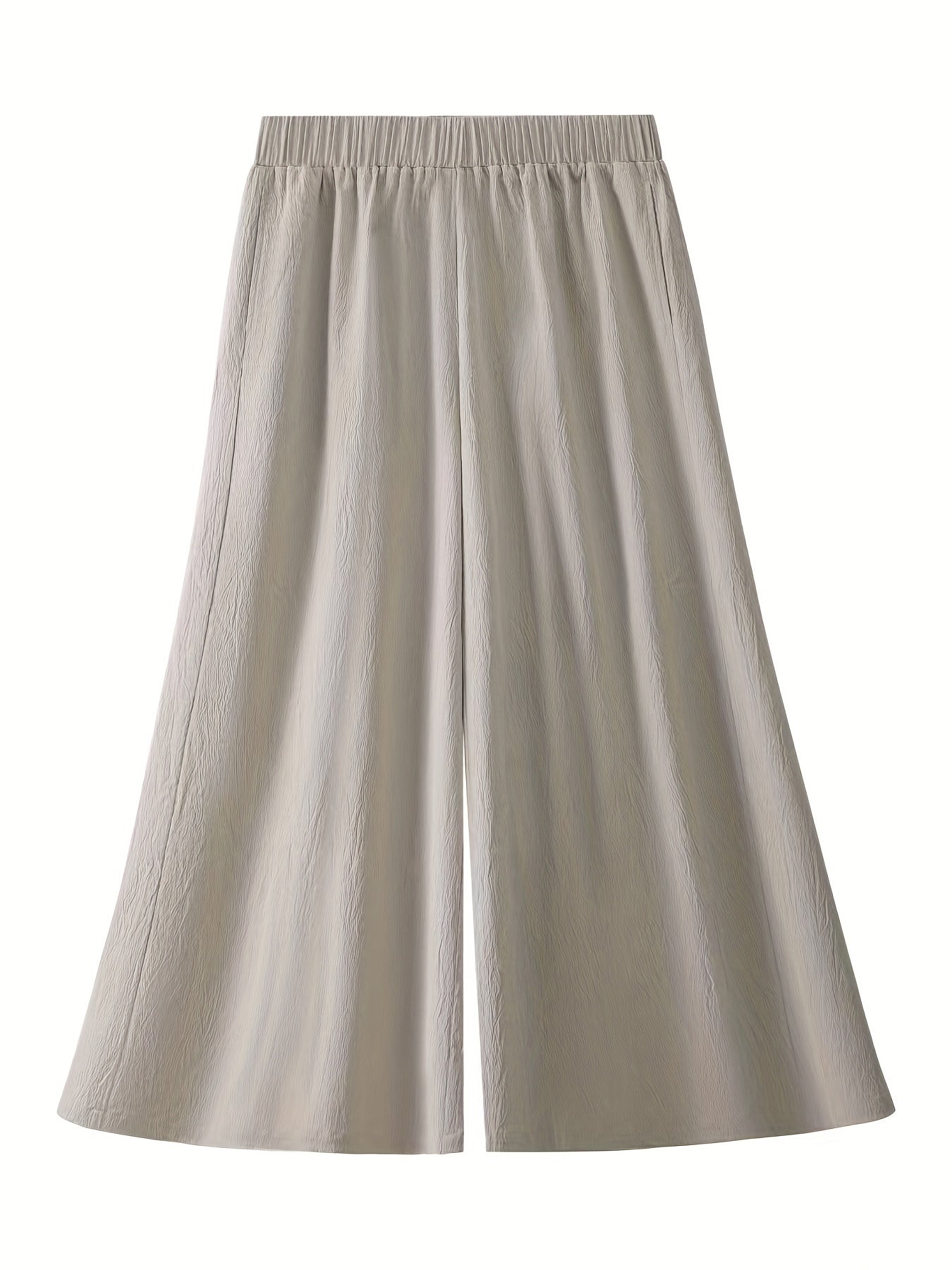  Solid Elastic High Rise Wide Leg Pants
