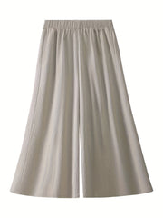  Solid Elastic High Rise Wide Leg Pants