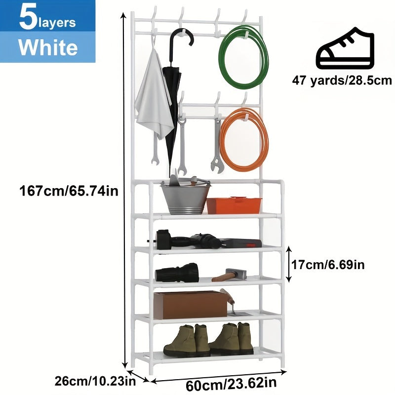 Multifunctional Shoe Rack Clothes Rack 8 Hooks 4/5 Tiers Waterproof