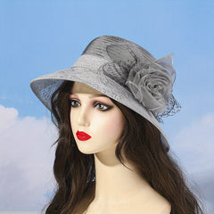 Mesh Flower Decor Bucket Hat British Style Solid Thin Basin Hat
