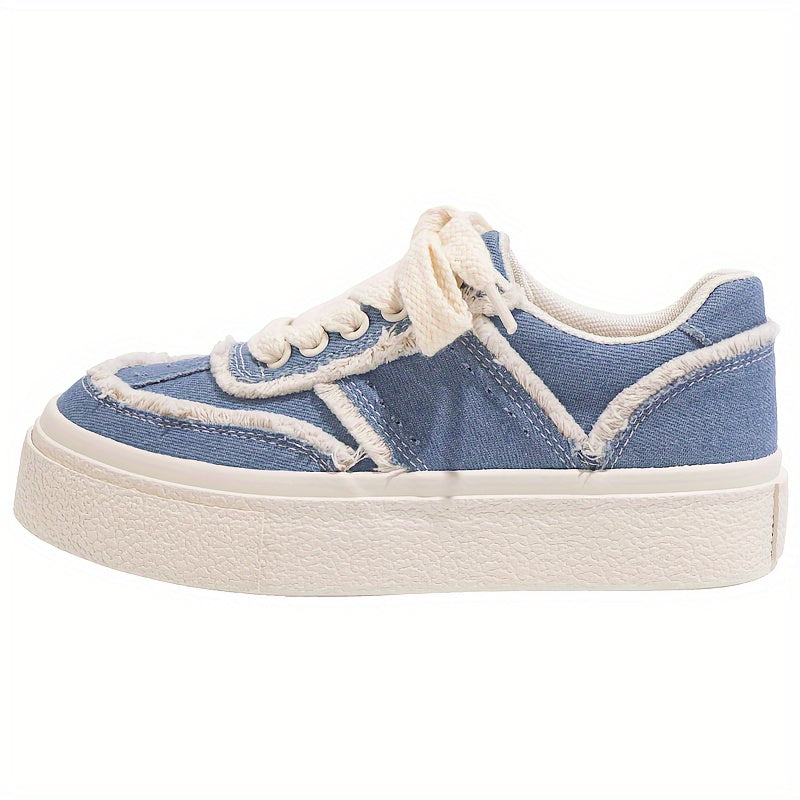 Women's Lace-up Denim Board Shoes Thick Sole Low Sneakers