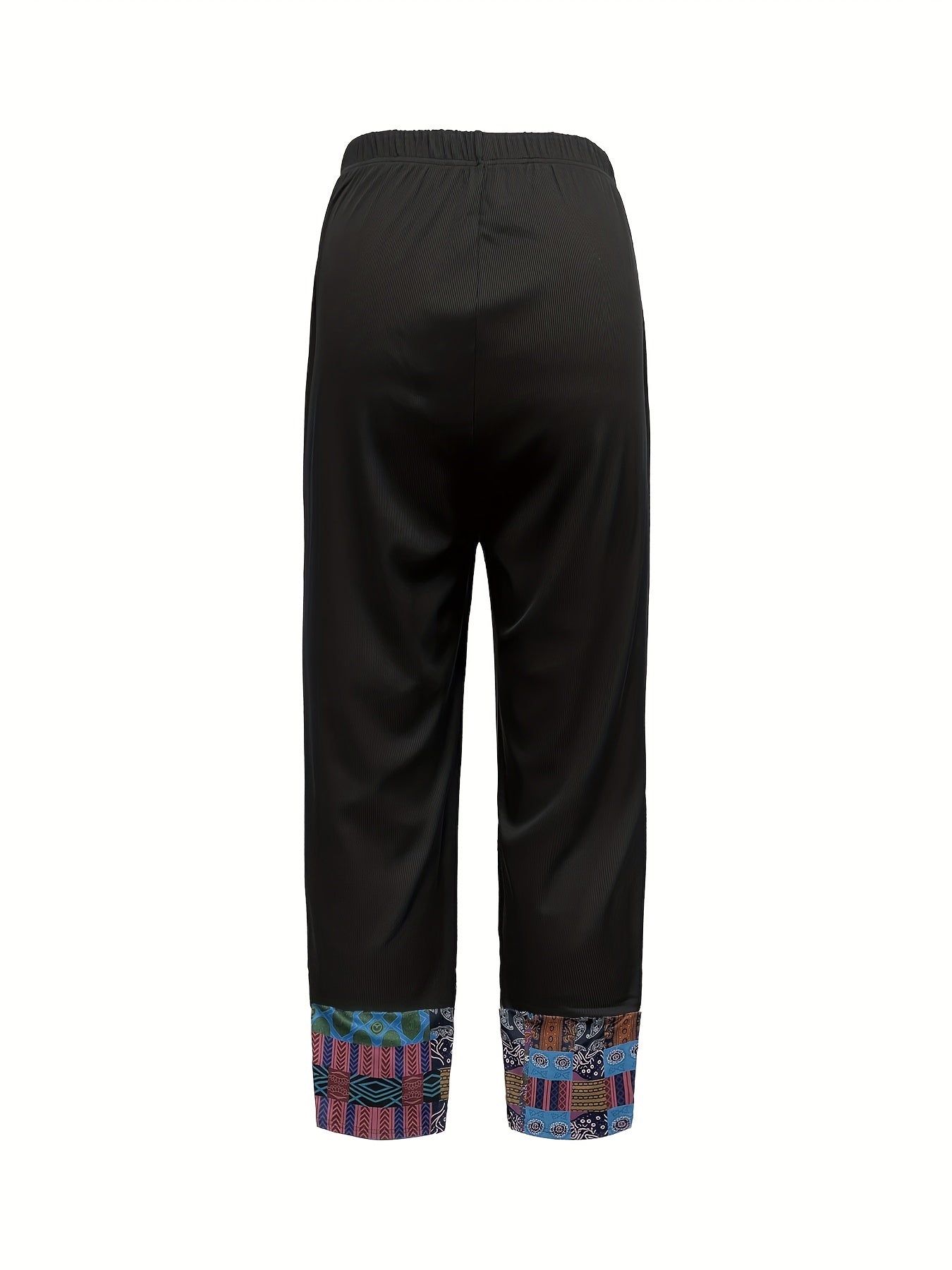  Boho Pants Women's Plus Colorblock Floral Print Elastic Trousers