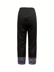  Boho Pants Women's Plus Colorblock Floral Print Elastic Trousers