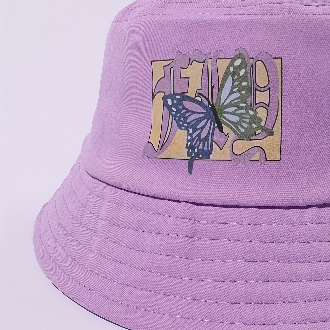 Purple Butterfly Print Bucket Hat Y2K Sunscreen Fisherman Cap