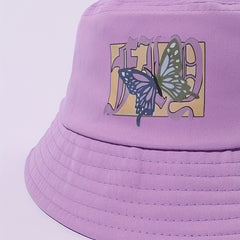 Purple Butterfly Print Bucket Hat Y2K Sunscreen Fisherman Cap