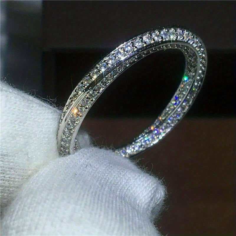 925 Silver Zircon Ring Wedding Promise Eternity Engagement Female Anniversary Gi