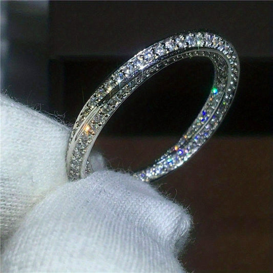 925 Silver Zircon Ring Wedding Promise Eternity Engagement Female Anniversary Gi