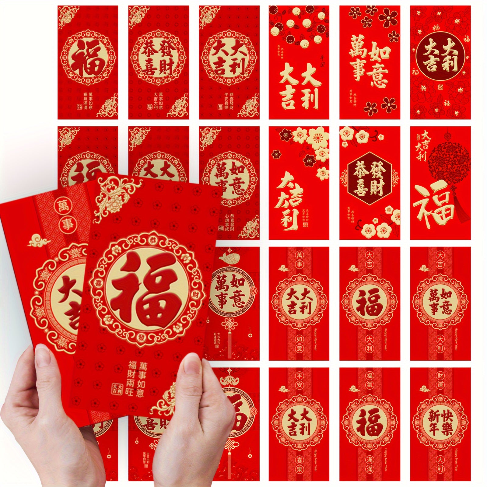 6pcs 3D Embossing Red Envelopes Lucky Money Pockets for Spring Wedding