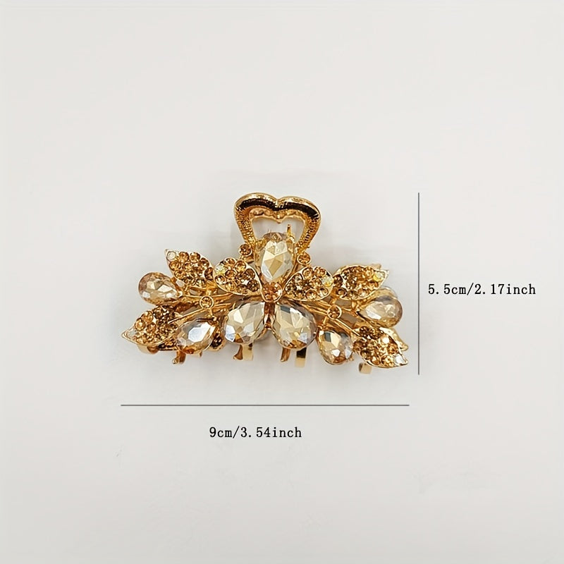 Vintage Rhinestone Flower Hair Claw Clip Sparkly Hair Claw for Women
