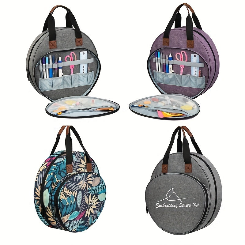 Round Embroidery Tool Storage Bag with Zipper Pocket