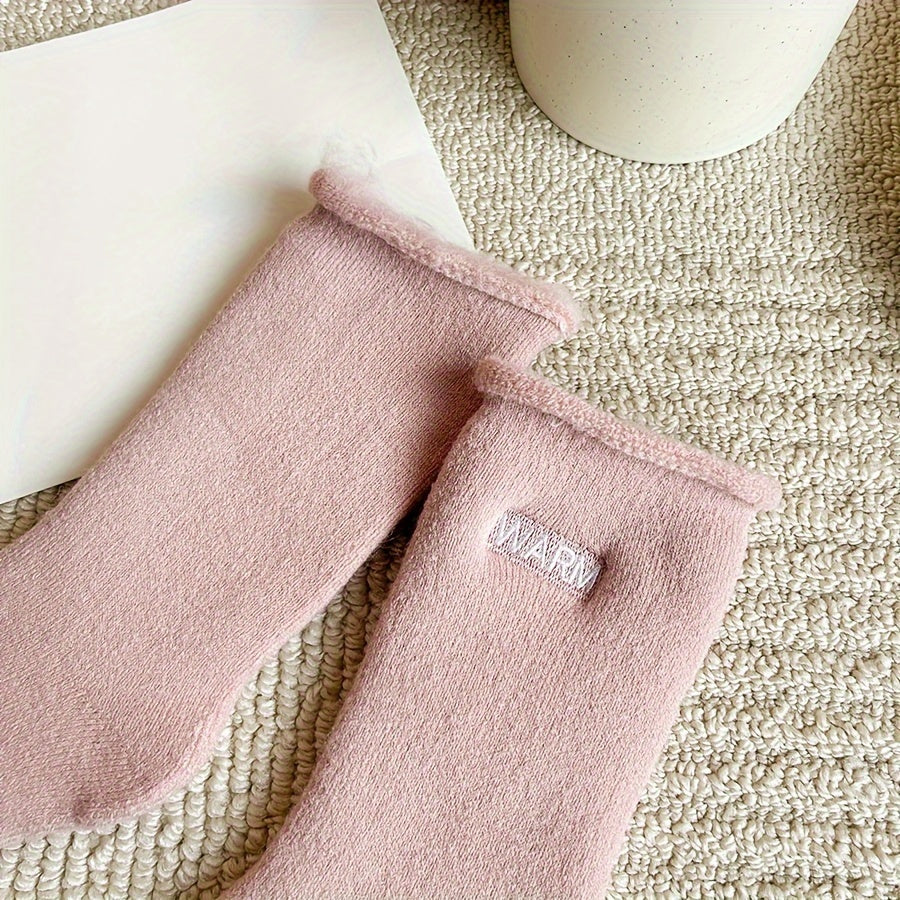 6 Pairs Plush Lined Socks - Cozy & Stylish Letter Pattern Women's Stockings