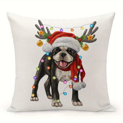 Boston Terrier Christmas Pillow Cover Farmhouse Throw Xmas Festive Cushion