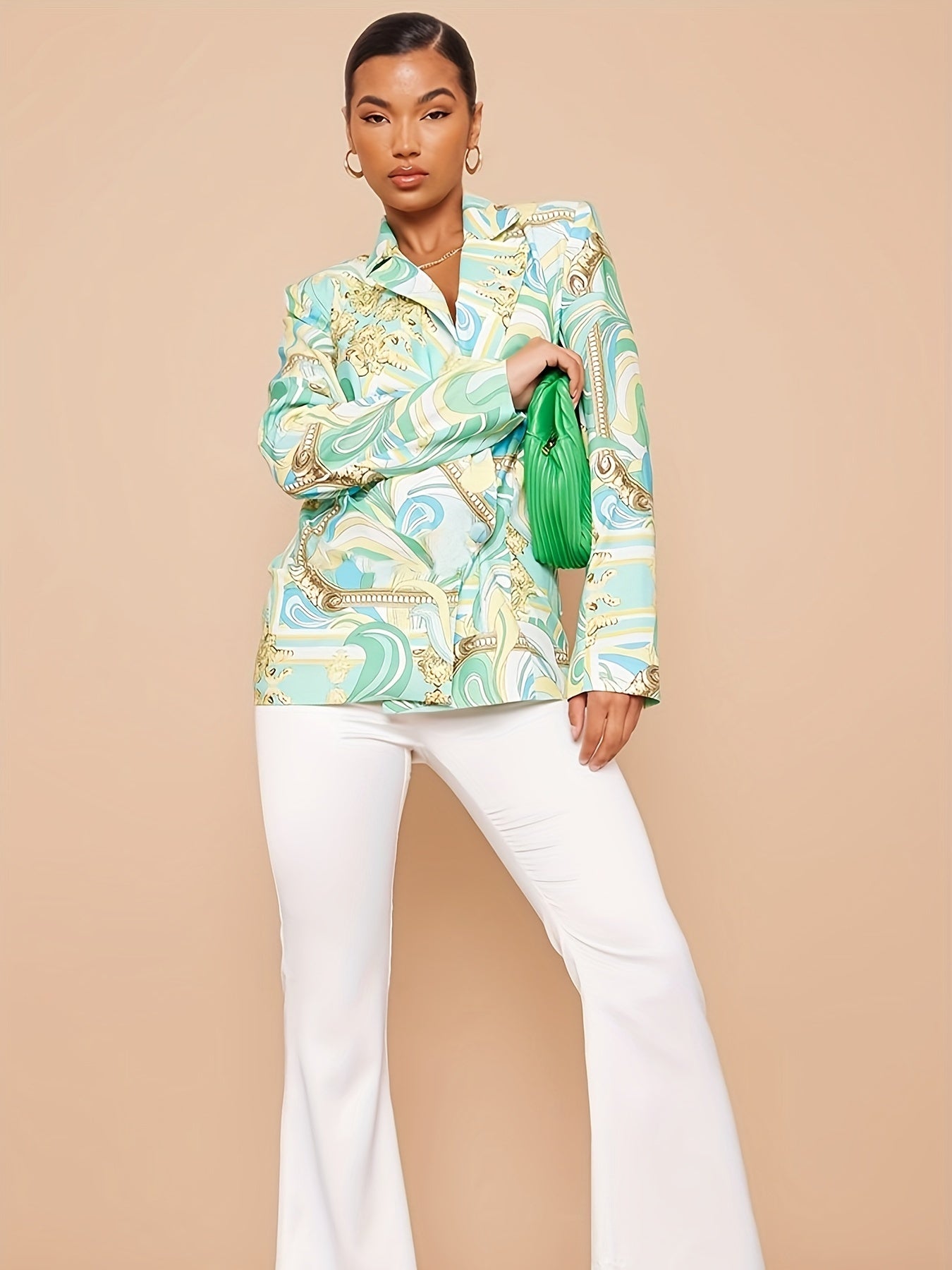  Floral Print Long Sleeve Blazer