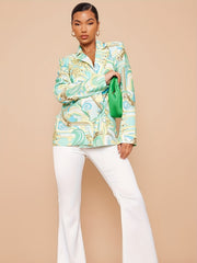  Floral Print Long Sleeve Blazer