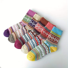 5 Pairs Geometric Pattern Colorblock Socks Women's Stockings